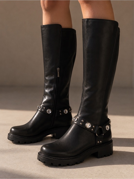 Karl Lagerfeld Shoes - Karl Lagerfeld Paris Milla Rhinestone Embellished Tall Leather Riding Boots 9.5